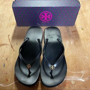 Tory Burch Black Wedge Flip Flops
